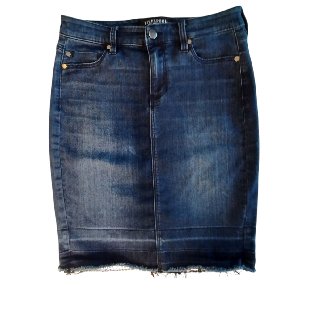 Liverpool Release Hem Distressed Pencil Denim Jean Skirt Women's Size 6